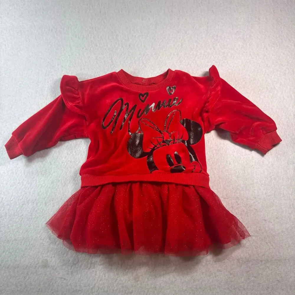 12M Disney Baby Minnie Mouse Outfit Long sleeve with built in tutu like skirt